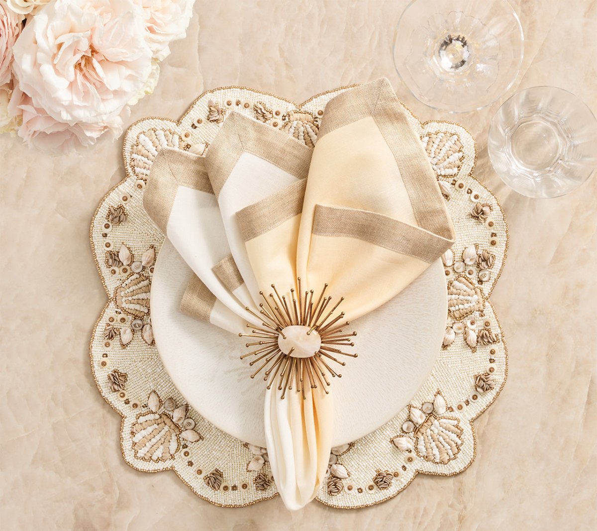 Beachcomber Placemat in Natural, Ivory & Gold Set of 2 by Kim Seybert at Fig Linens and Home 3