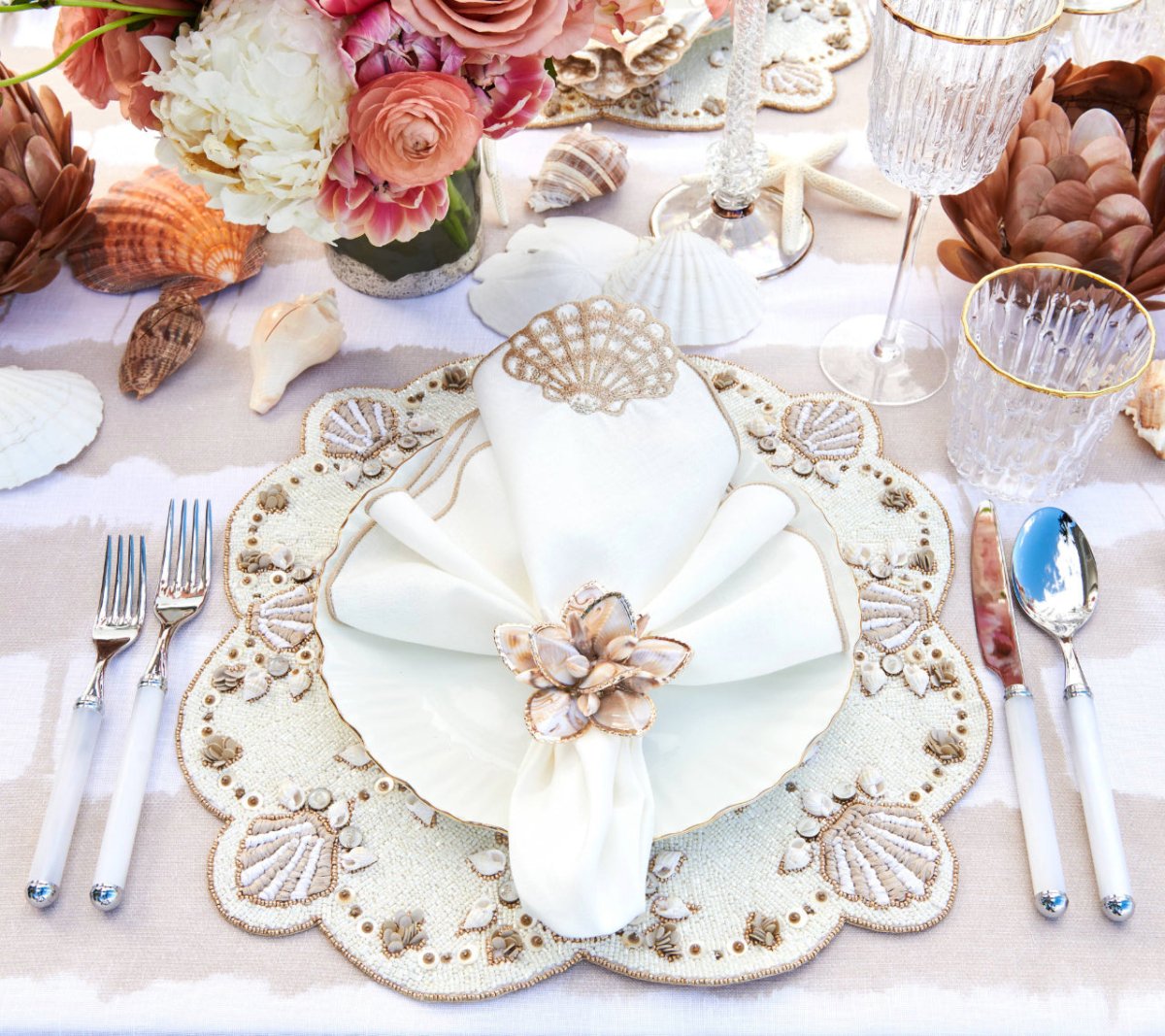 Beachcomber Placemat in Natural, Ivory & Gold Set of 2 by Kim Seybert at Fig Linens and Home 5