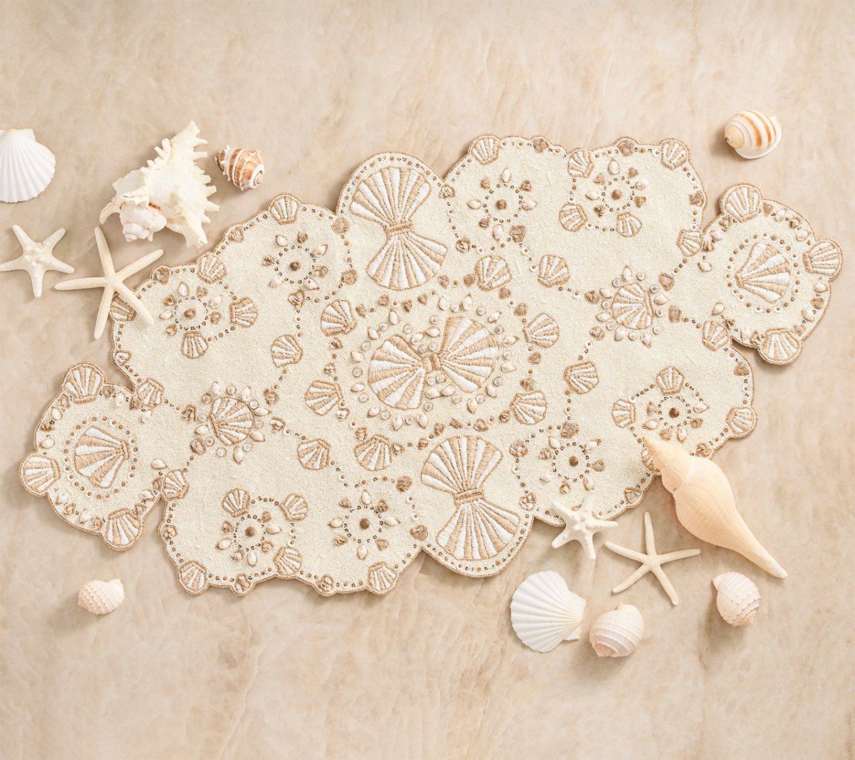 Beachcomber Table Runner in Natural, Ivory & Gold by Kim Seybert at Fig Linens and Home 2