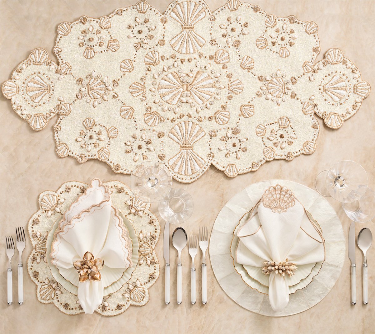 Beachcomber Table Runner in Natural, Ivory & Gold by Kim Seybert at Fig Linens and Home 3