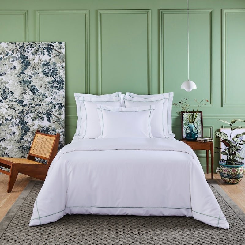 Athena Veronese Green and White Bedding - Yves Delorme at Fig Linens and Home - Cotton Percale