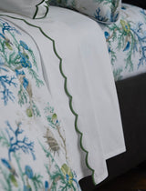 Detail of Duvet with White Sheet - Matouk Schumacher Del Tesoro Sea Bedding at Fig Linens and Home