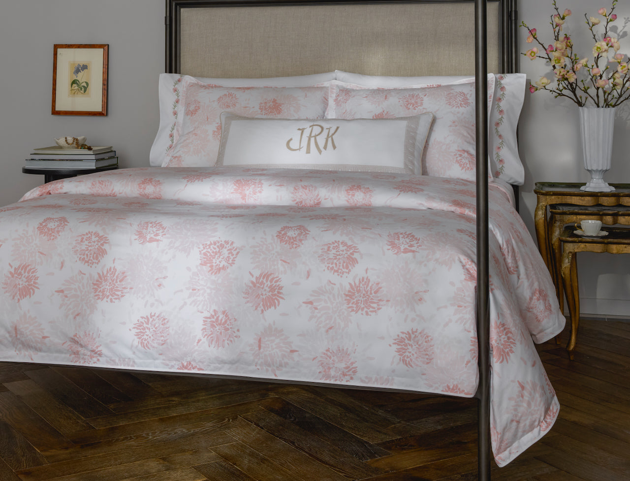 Chrysanthemum Blush Bedding by Matouk x Tillett at Fig Linens and Home - Lifestyle 1