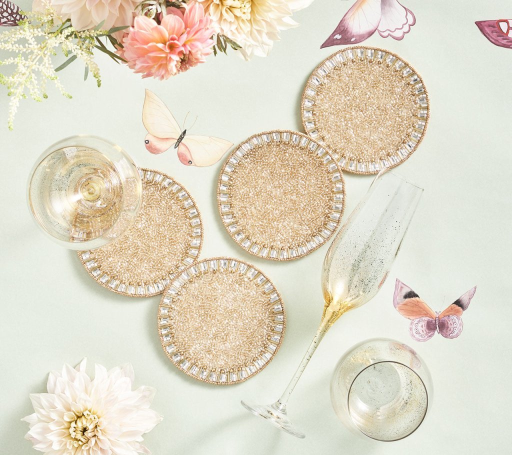 Bevel Coaster in Gold & Silver, Set of 4 in a Gift Bag by Kim Seybert at Fig Linens and Home 2