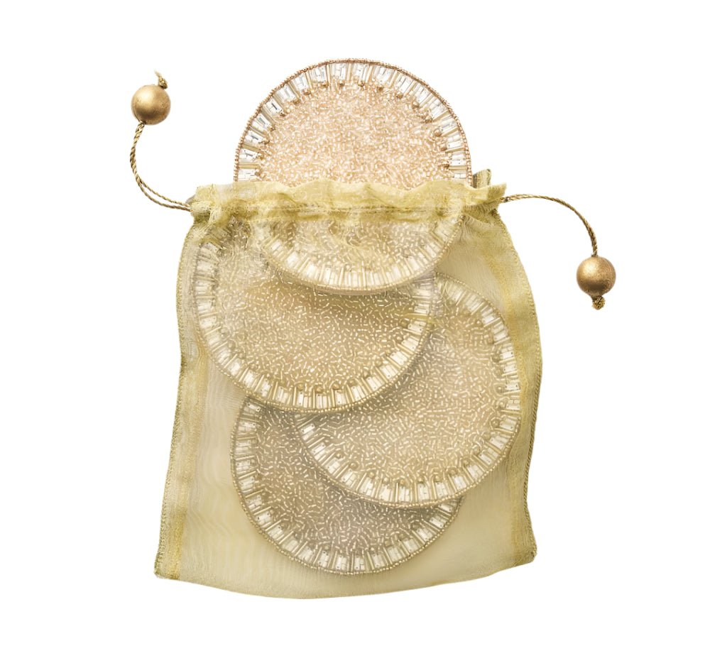 Bevel Coaster in Gold & Silver, Set of 4 in a Gift Bag by Kim Seybert at Fig Linens and Home 3