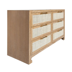 Carla Cerused Oak and Cane Dresser by Worlds Away | Chest of Drawers Angle View