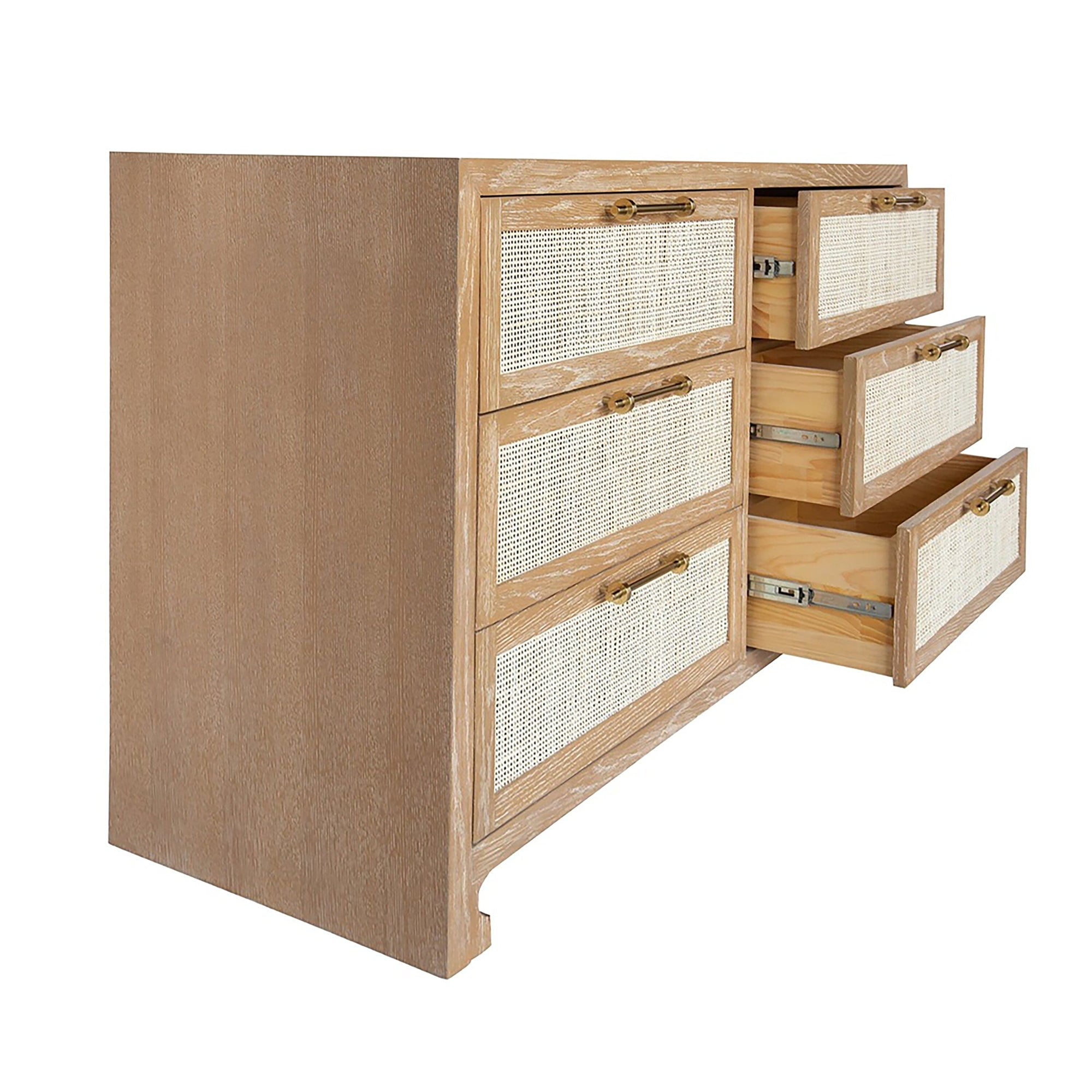 Carla Cerused Oak and Cane Dresser by Worlds Away | Chest of Drawers Front View