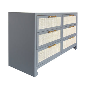 Chest - Carla Gray and Cane Dresser by Worlds Away - Angle View with Drawers Closed