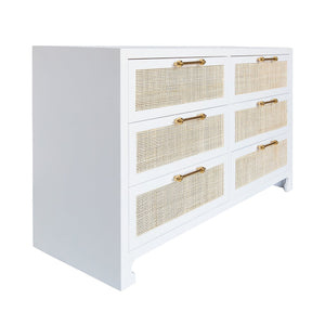 Carla White and Cane Dresser by Worlds Away - Angle View of Chest of Drawers