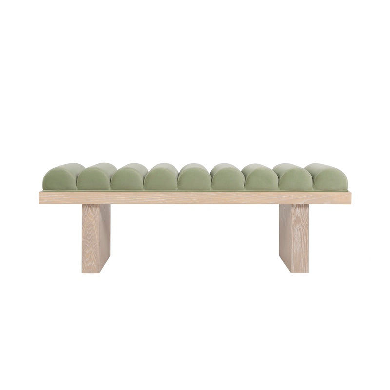 Sage Green Bench Angle View - Modern Worlds Away Caspian Green Velvet Bench at Fig Linens and Home