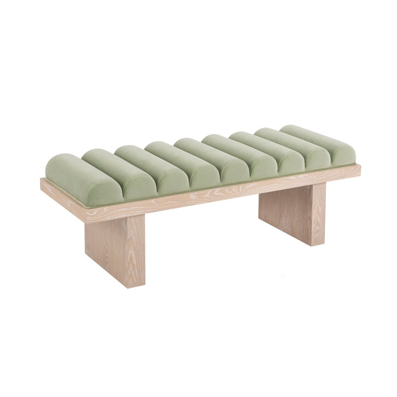 Sage Green Bench Angle View - Modern Worlds Away Caspian Green Velvet Bench at Fig Linens and Home