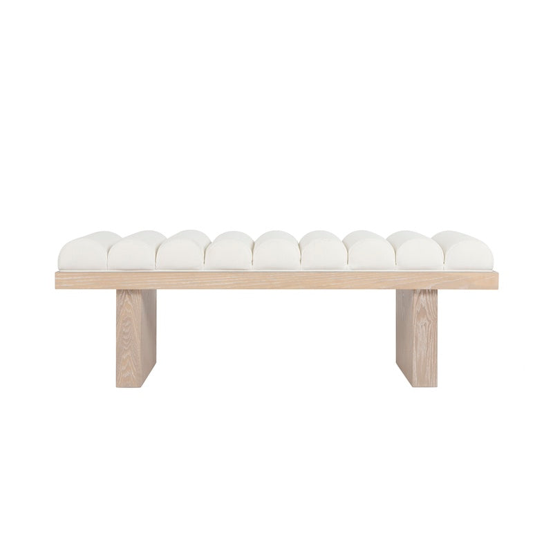 White Bench Angle View - Modern Worlds Away Caspian White Bench in Performance Linen
