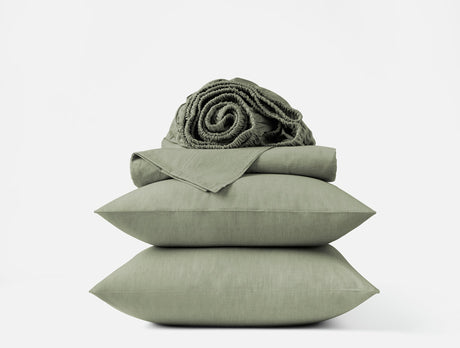 Organic Crinkled Percale Olive Chambray Sheet Set | Coyuchi at Fig Linens and Home