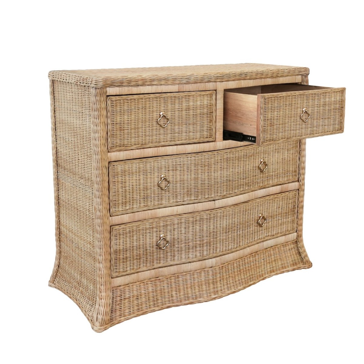 Worlds Away Celine Rattan Chest - Dresser Drawer Open View 1