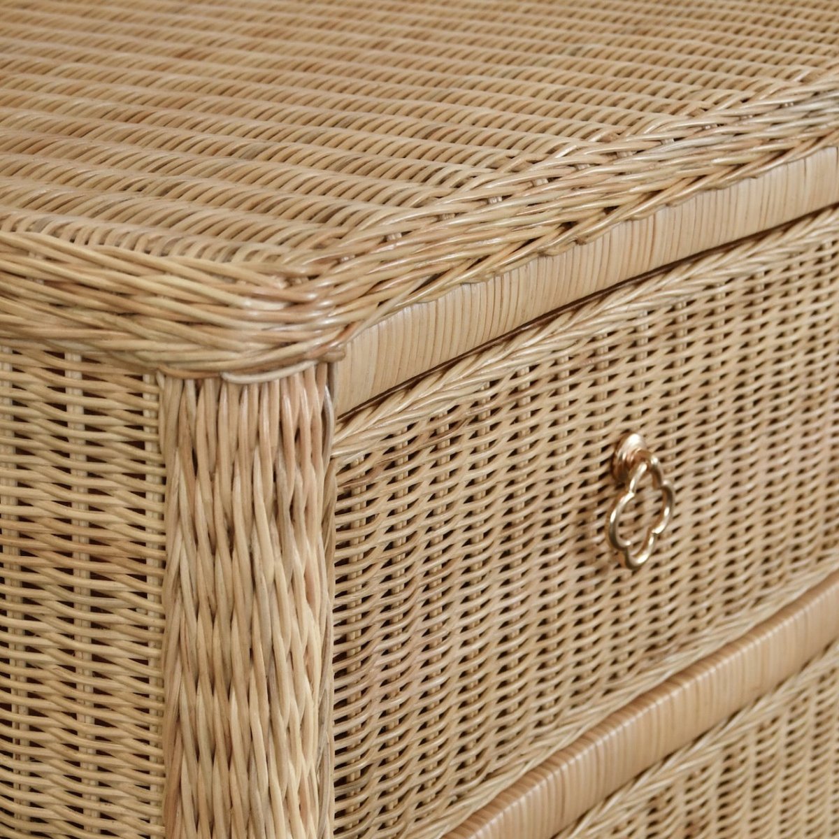 Worlds Away Celine Rattan Chest - Dresser Corner Detail View