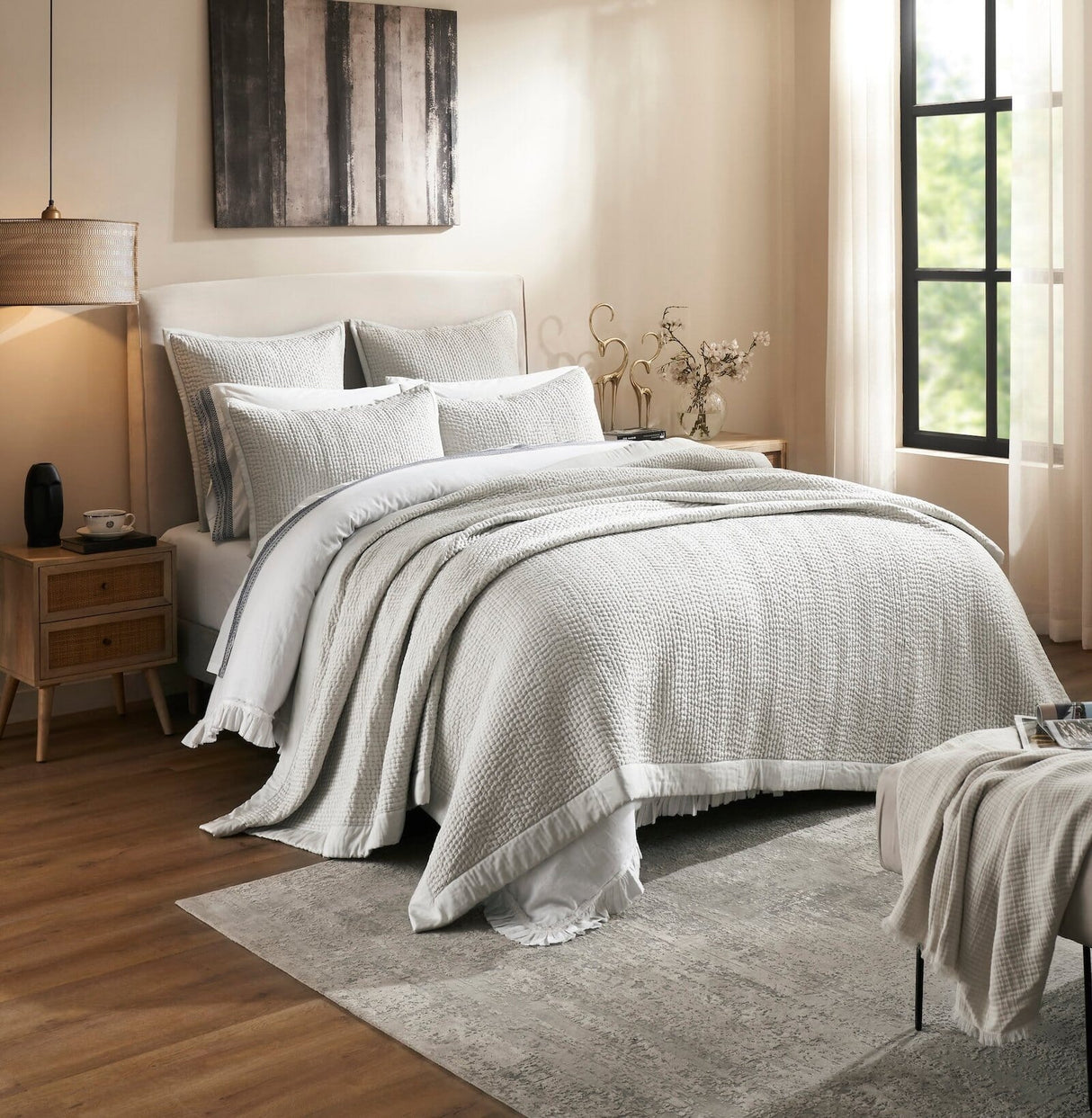 Lucy Pick Stitch Silk Coverlet by Orchids Lux Home at Fig Linens and Home