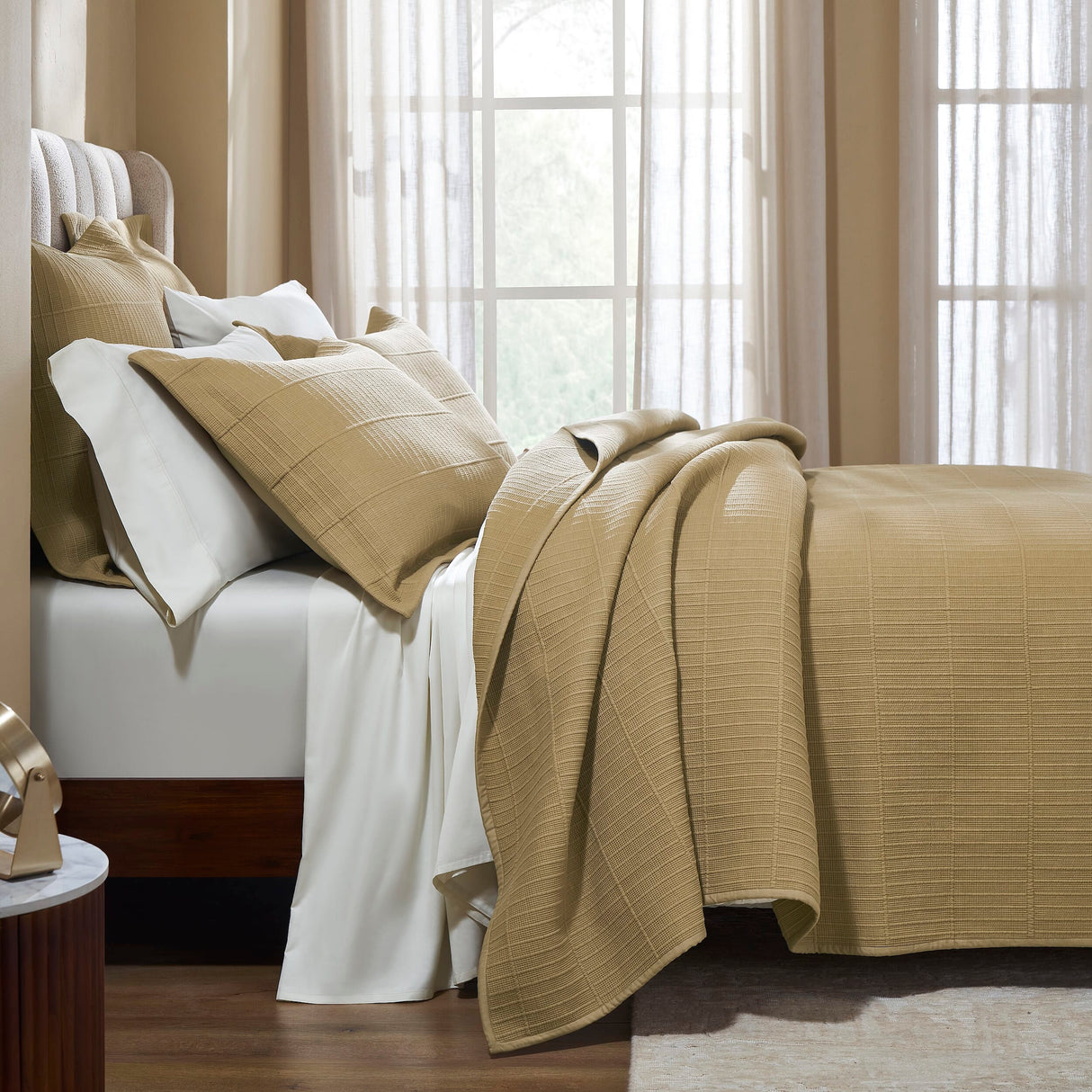 Portico Cotton Quilted Coverlet by Orchids Lux Home - Wheat Queen Quilt at Fig Linens and Home 2