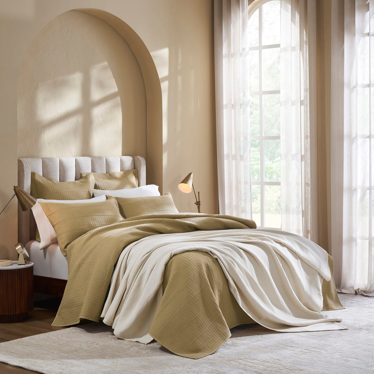 Portico Cotton Quilted Coverlet by Orchids Lux Home - Wheat Queen Quilt at Fig Linens and Home 4