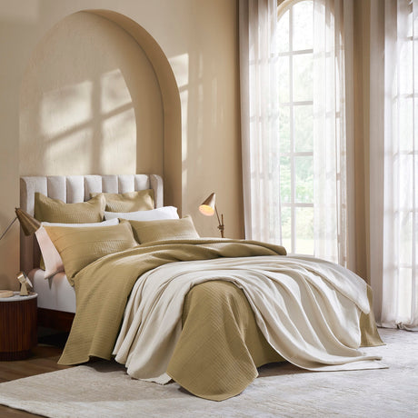 Portico Cotton Quilted Coverlet by Orchids Lux Home - Wheat Queen Quilt at Fig Linens and Home 4