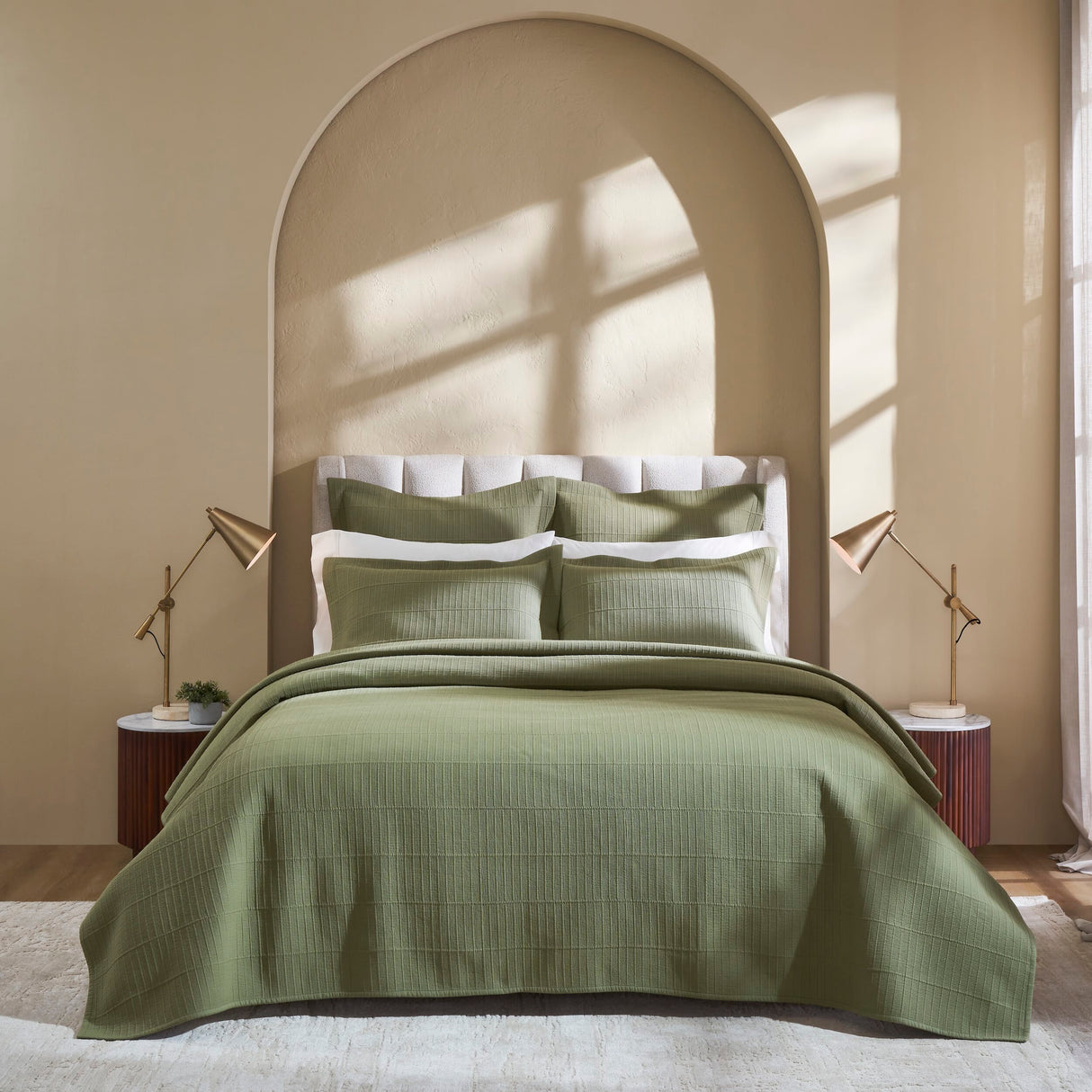 Portico Cotton Quilted Coverlet by Orchids Lux Home - Olive King Quilt at Fig Linens and Home