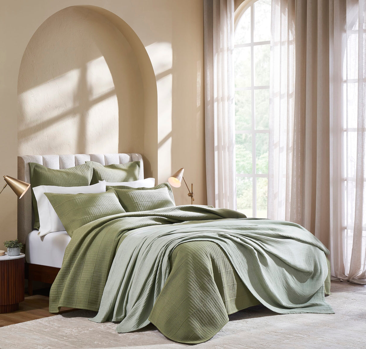 Portico Cotton Quilted Coverlet by Orchids Lux Home - Olive King Quilt at Fig Linens and Home 4