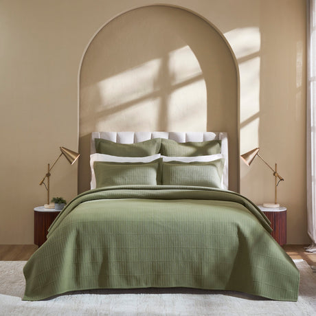 Portico Cotton Quilted Coverlet by Orchids Lux Home - Olive Queen Quilt at Fig Linens and Home