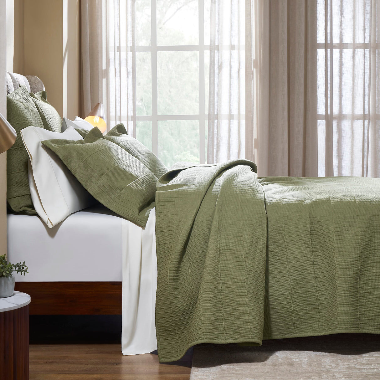 Portico Cotton Quilted Coverlet by Orchids Lux Home - Olive Queen Quilt at Fig Linens and Home 2