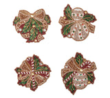 Candy Cane Bow Red/Green/Gold Coaster | Kim Seybert at Fig Linens and Home