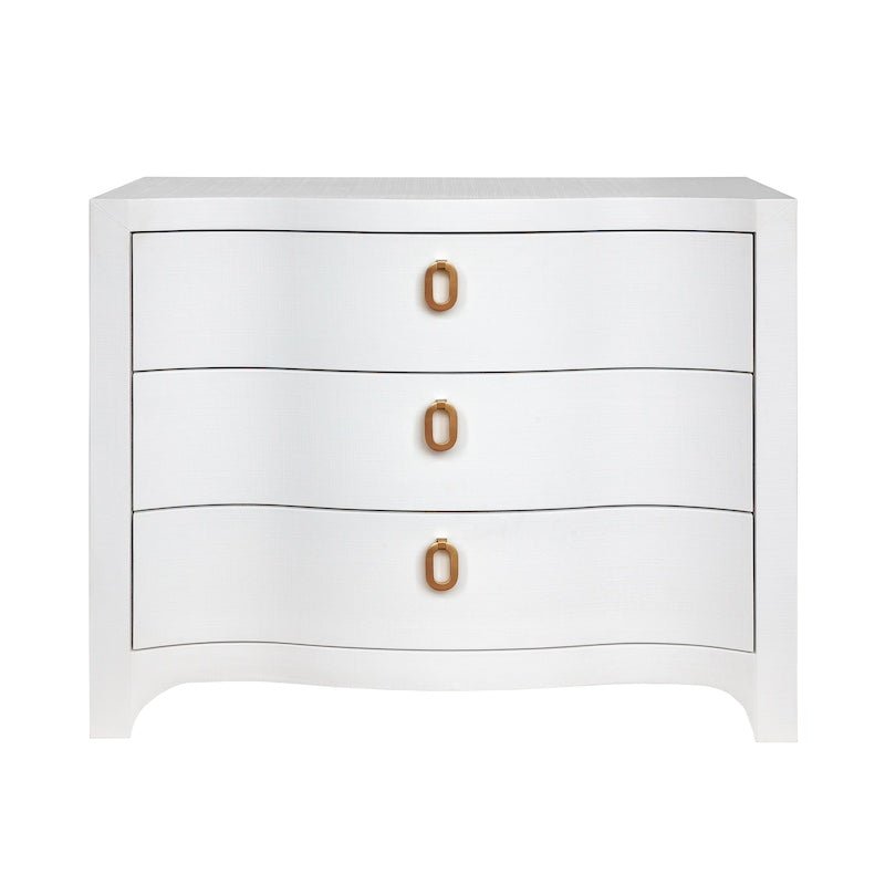 Cora White Chest by Worlds Away - Curved Front Dresser with Satin Brass Pull - Front View