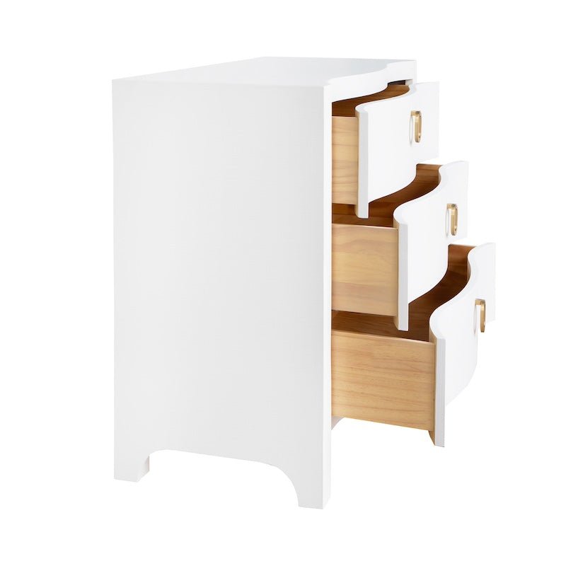 Cora White Chest by Worlds Away - Curved Front Dresser with Satin Brass Pull - Front View