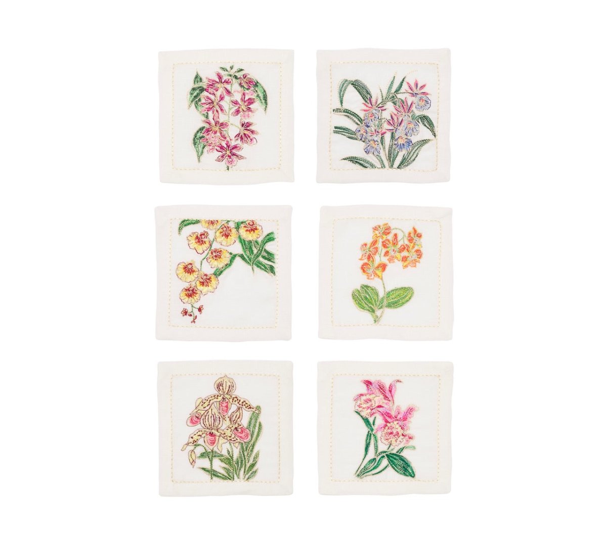 Kim Seybert Orchid Cocktail Napkins in White & Multi, Set of 6 in a Gift Box by Kim Seybert - White/Multi 6"L x 6"W x 0.1"H at FIG LINENS AND HOME - 2