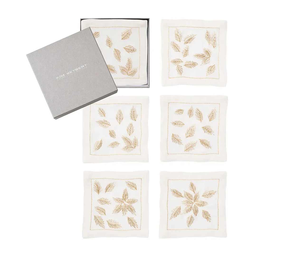 Gilded Breeze White/Gold/Silver Cocktail Napkin Detail 3 | Kim Seybert at Fig Linens and Home