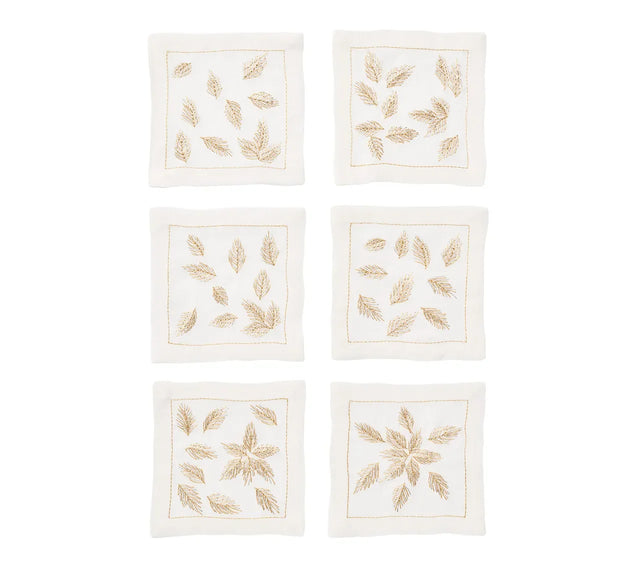 Gilded Breeze White/Gold/Silver Cocktail Napkin | Kim Seybert at Fig Linens and Home