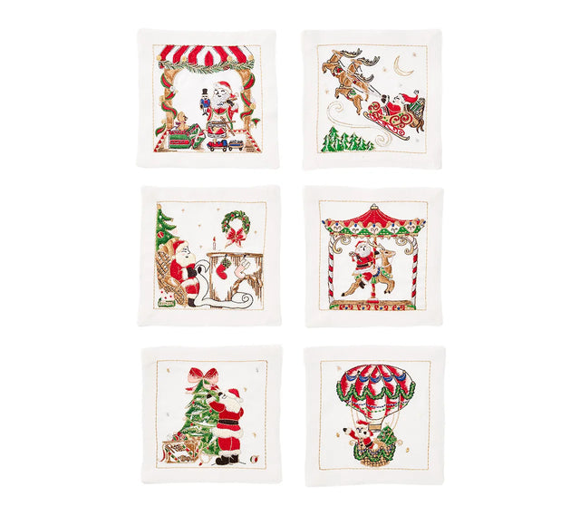 Santa White/Multi Cocktail Napkin | Kim Seybert at Fig Linens and Home