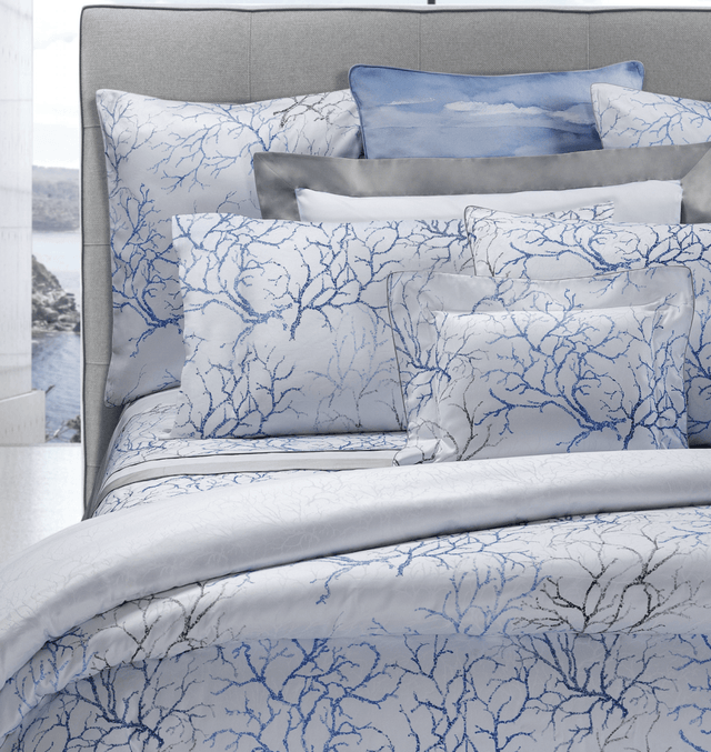 Dea Linens Capalbio Printed Bedding by Dea Linens - Twin Flat Sheet 71" x 114" Ice on White at FIG LINENS AND HOME - 1