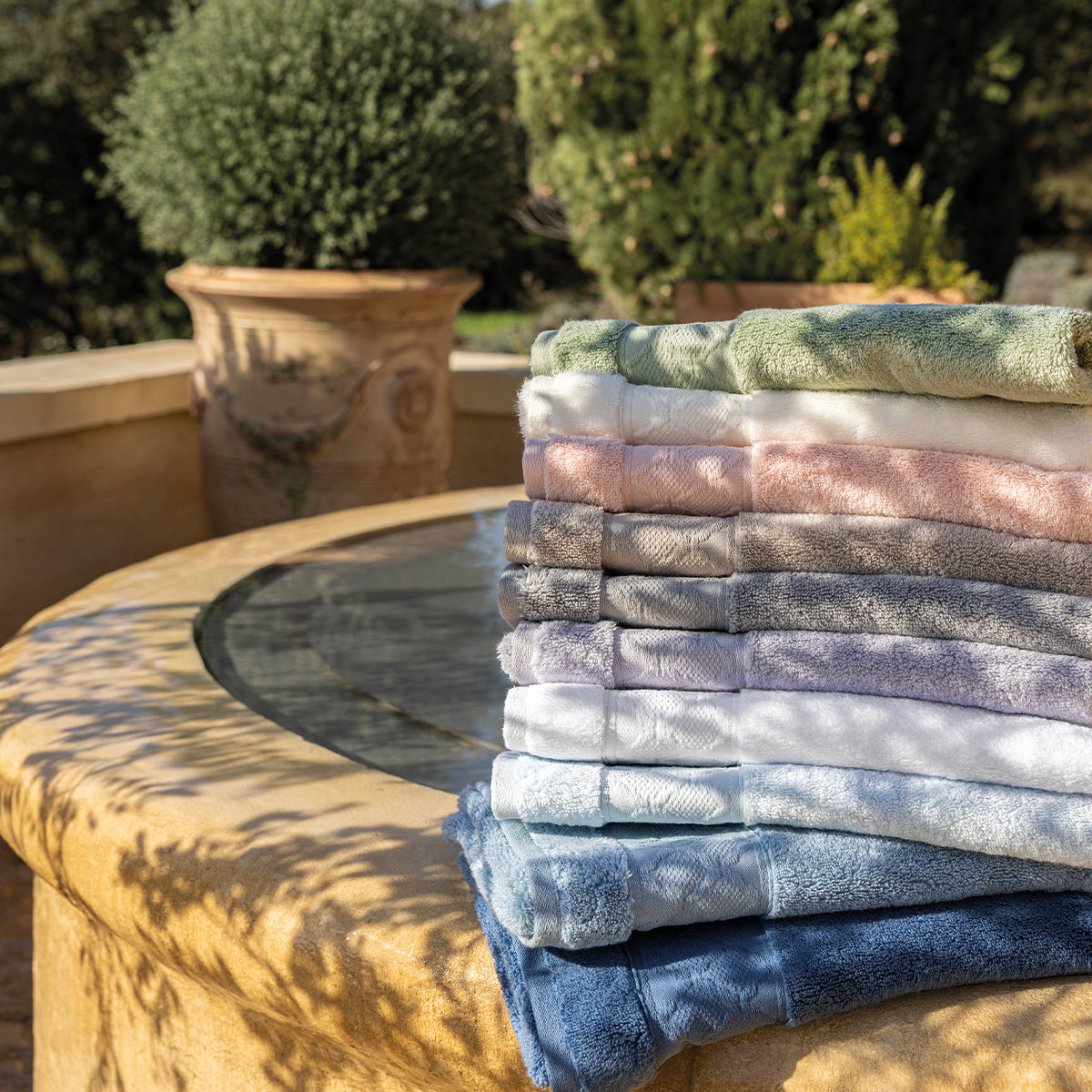 Caresse Pebble Grey Bath Collection by Le Jacquard Francais at Fig LInens and Home - Lifestyle