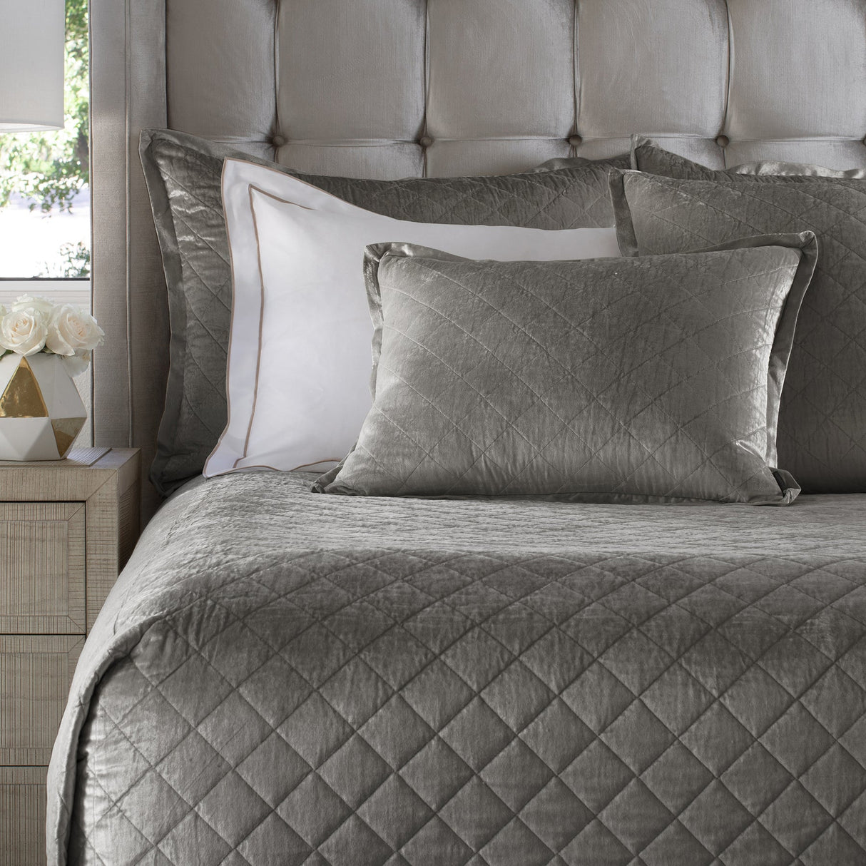 Coverlets - Chloe Steel Velvet Quilt by Lili Alessandra at Fig Linens and Home