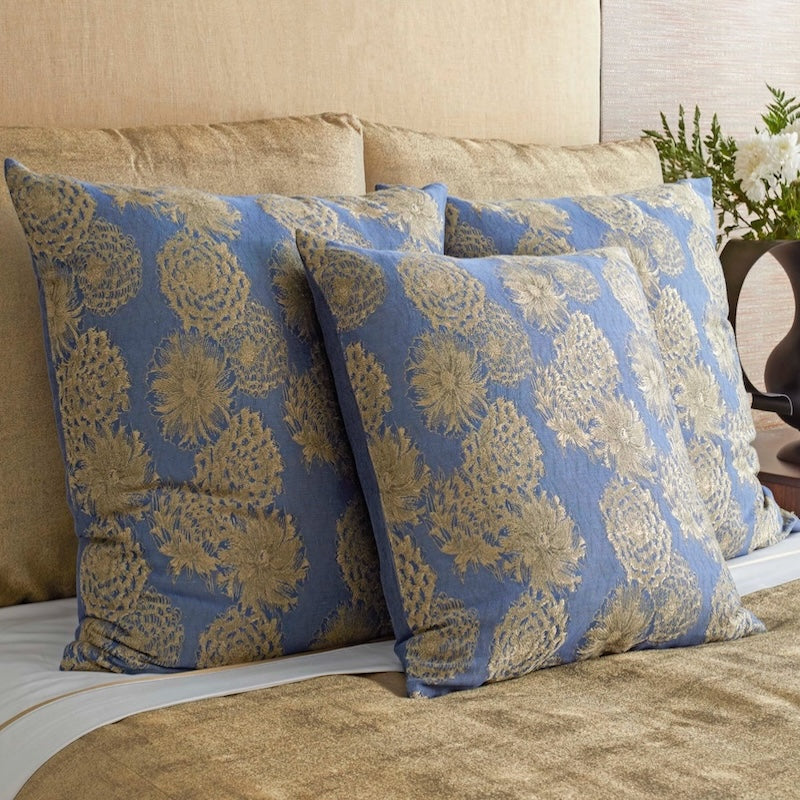 Chrysanthemum Decorative Throw Pillows Blue by Ann Gish