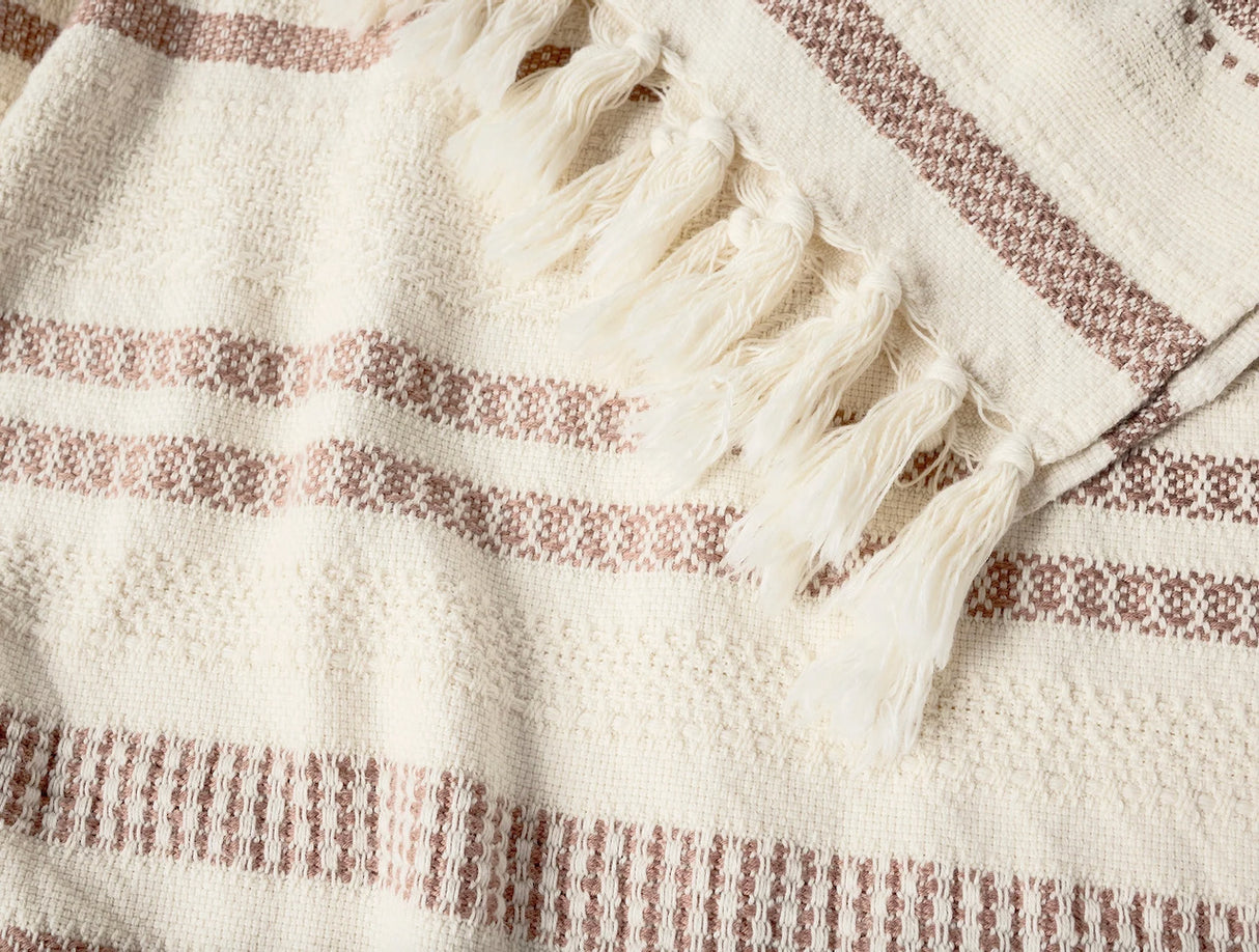 Coyuchi Bonita Praline and Undyed Organic Throw Blanket at Fig Linens and Home - Detail of Blanket 1