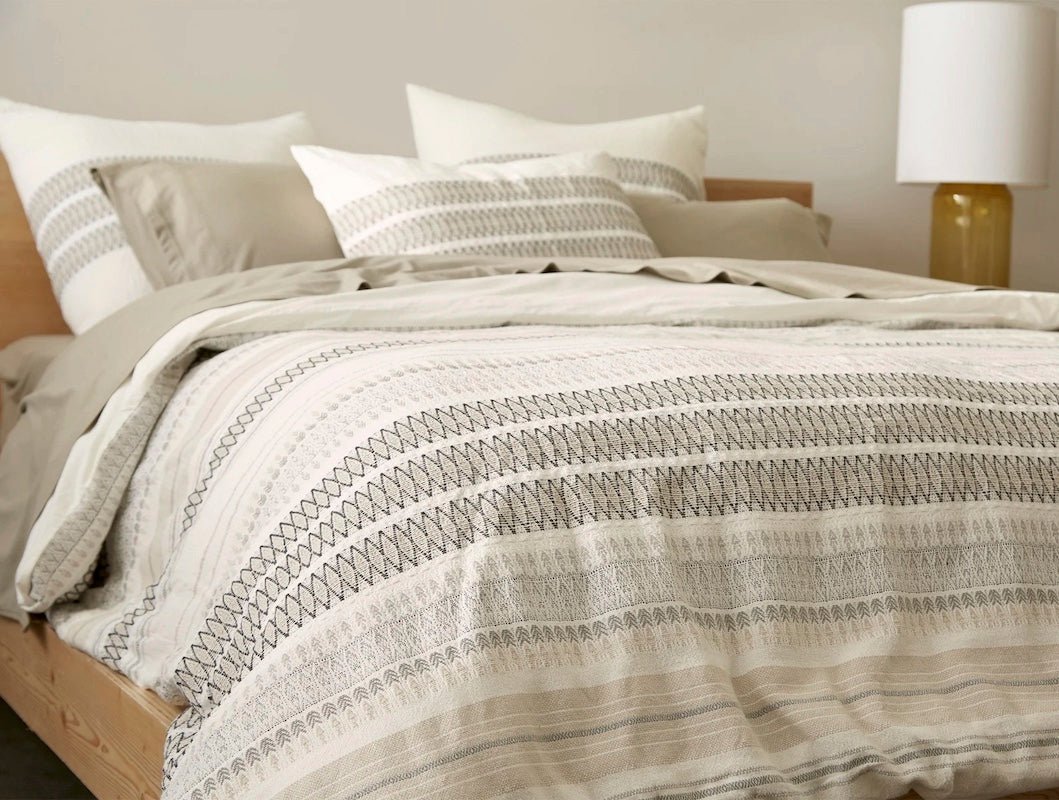 Coyuchi Organic Bedding - Lost Coast Organic Duvet Covers and Shams - Soft White and Graphite