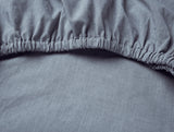 Coyuchi Indigo Chambray Organic Crinkled Percale Fitted Sheet Detail at Fig Linens and Home