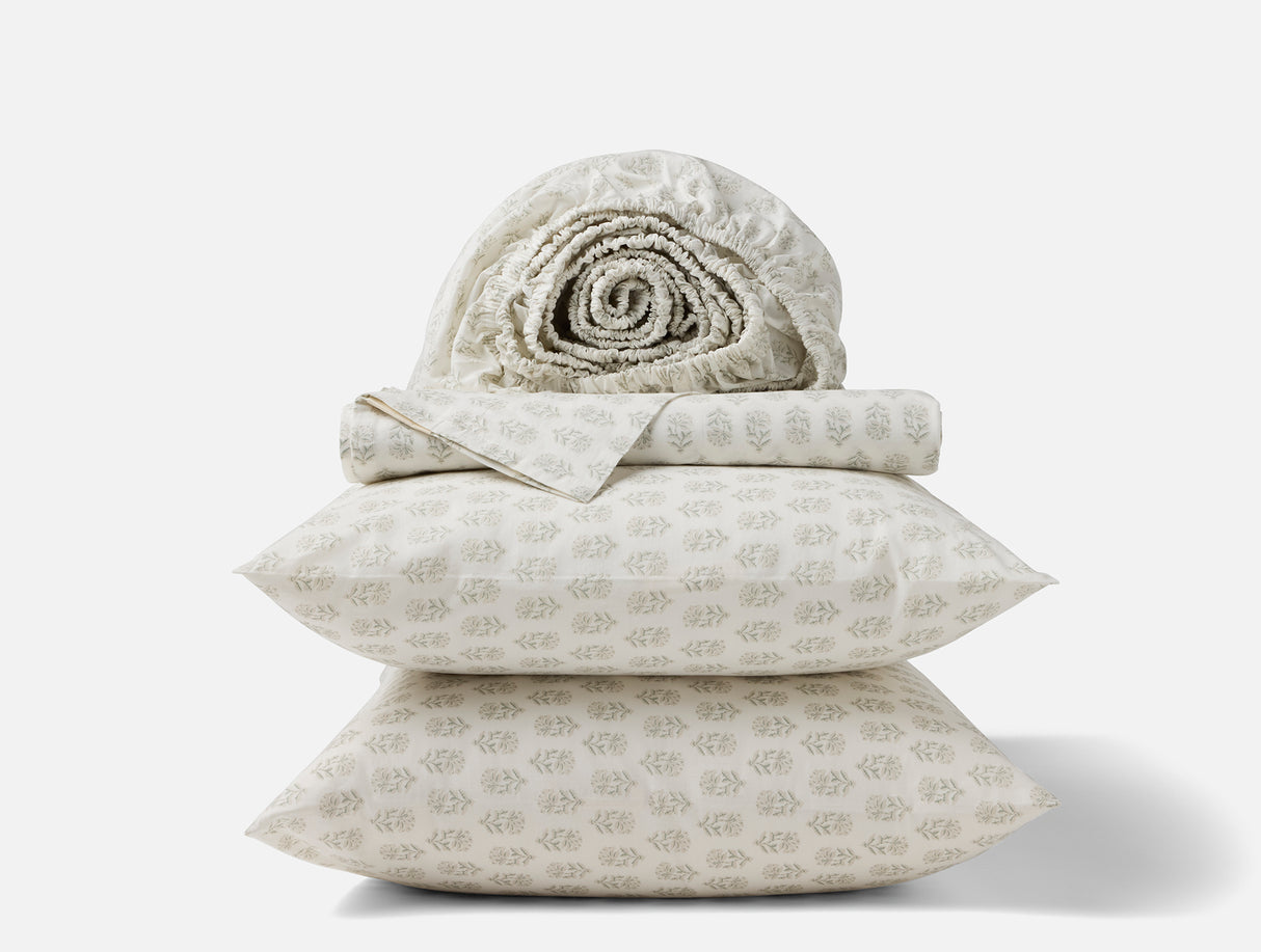 Coyuchi Organic Print Percale Seafoam Chrysanthemum Sheet Sets at Fig Linens and Home