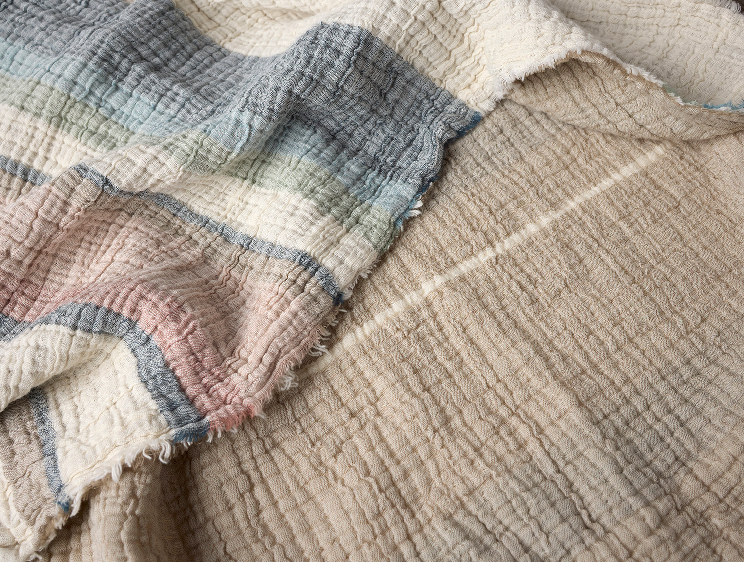 Coyuchi Topanga Dusk Stripe Organic Matelasse Coverlet Swatch at Fig Linens and Home 1