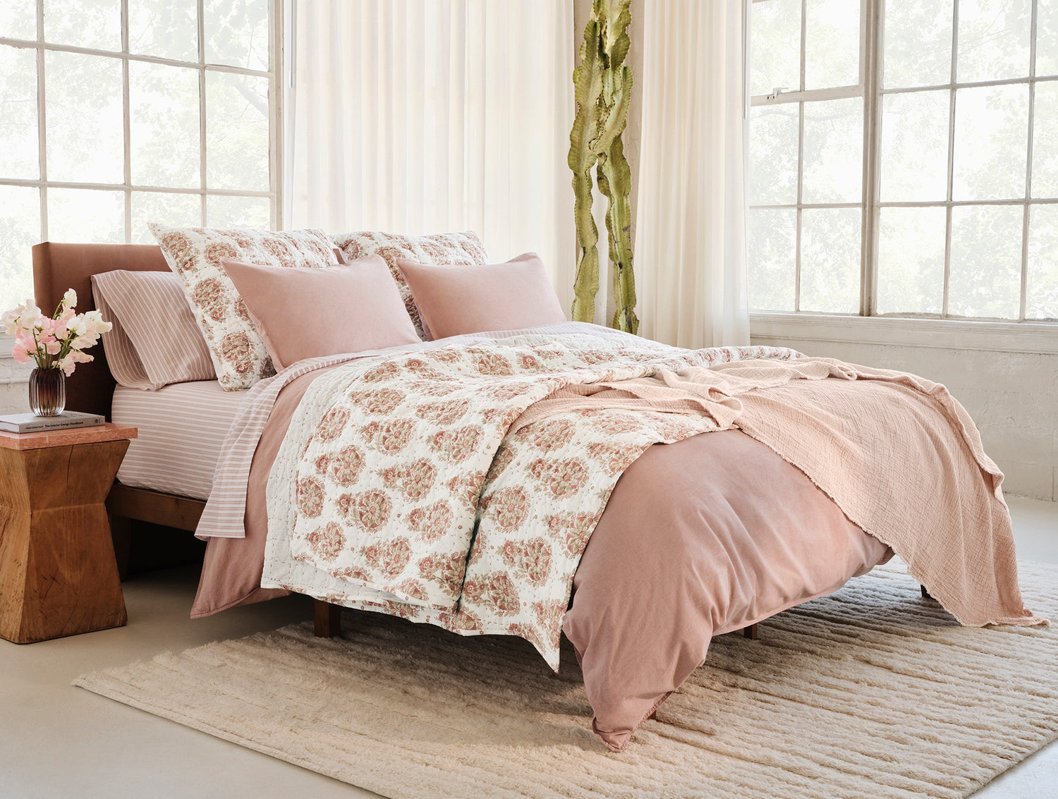 Coyuchi Topanga Praline Chambray Organic Matelasse Blankets | Lifestyle at Fig Linens and Home