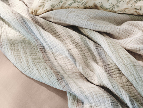 Coyuchi Topanga Sunset Stripe Organic Matelasse Coverlet Swatch at Fig Linens and Home 1