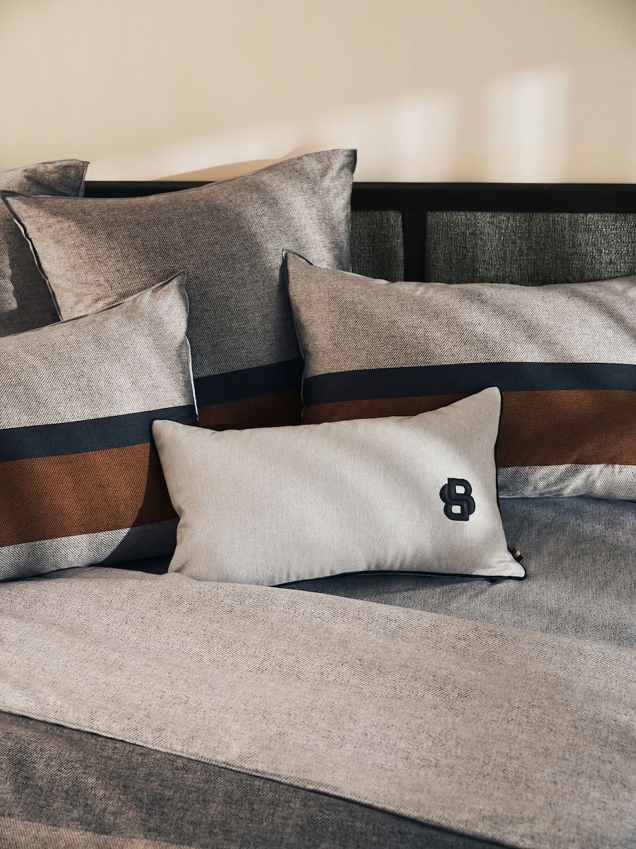 Yves Delorme Hugo Boss Double B Natural Decorative Pillow by Yves Delorme - Decorative Pillow 13 x 22 Double B Natural at FIG LINENS AND HOME - 1