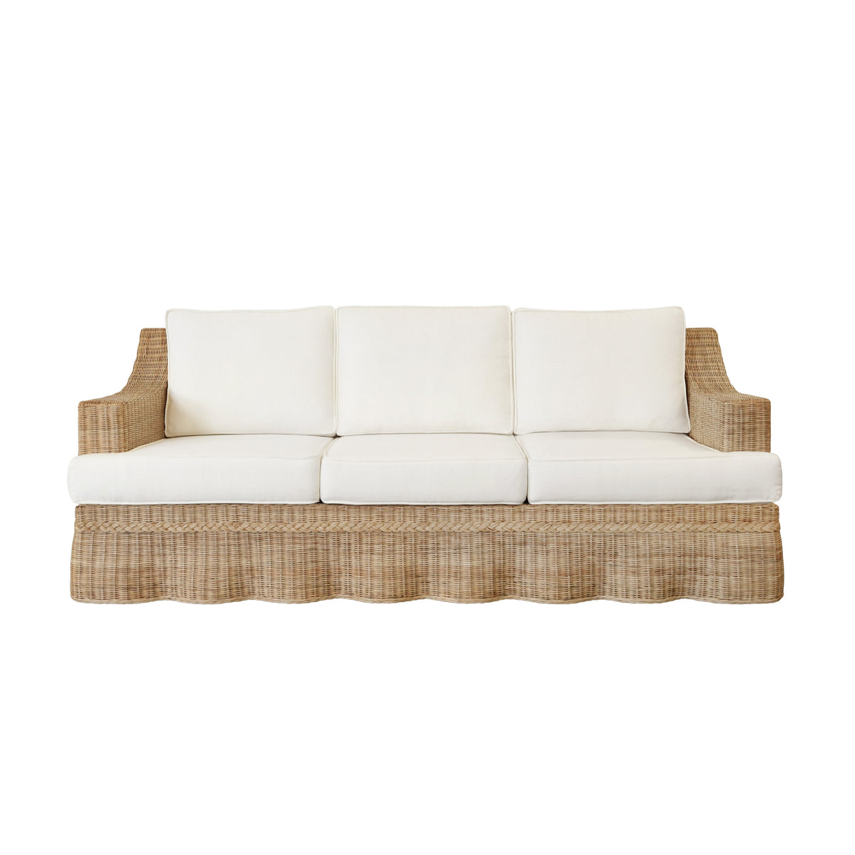 Daphne Sofa by Worlds Away - Front View with Linen and Rattan