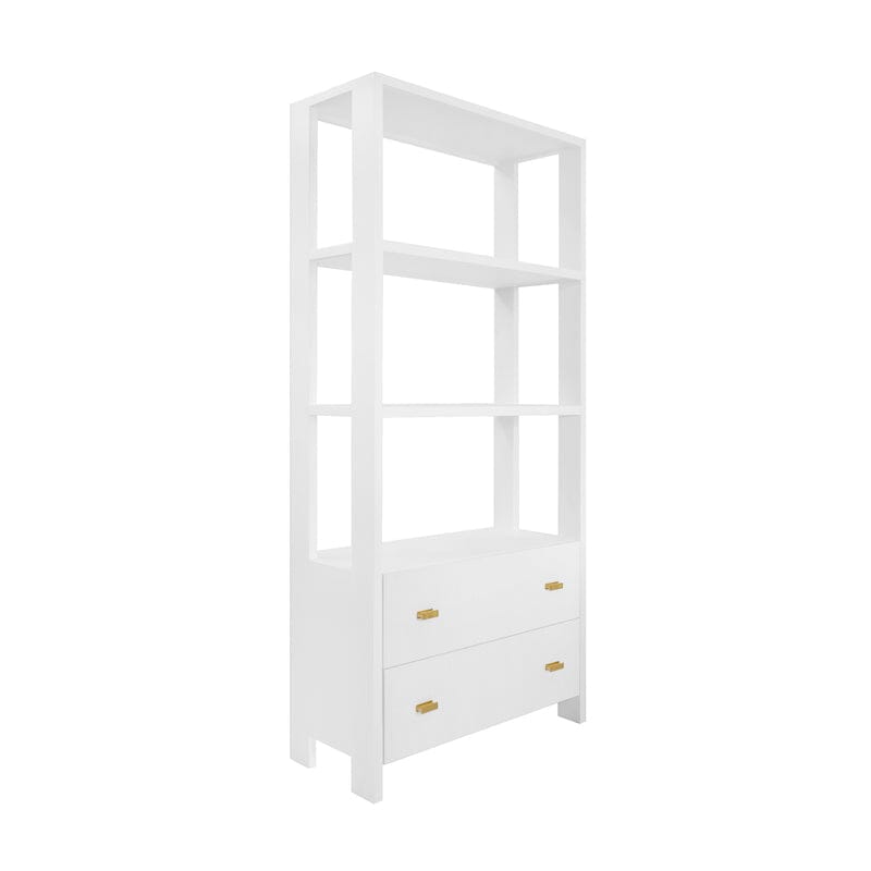 Etagere - Worlds Away Davie White Etagere at Fig Linens and Home - Shelves & Storage Angle View