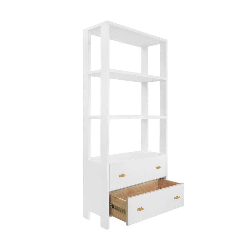 Etagere - Worlds Away Davie White Etagere at Fig Linens and Home - Shelves & Storage Drawer View