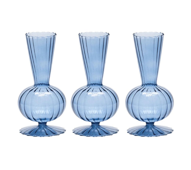 Kim Seybert BUD VASE: TESS S3 - Cadet Blue Glass Bud Vases Set at Fig Linens and Home 1